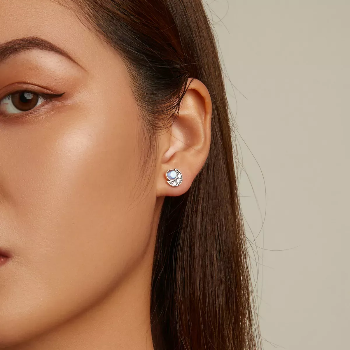 Pandora Style Bright Moon Stud Earrings - SCE1335