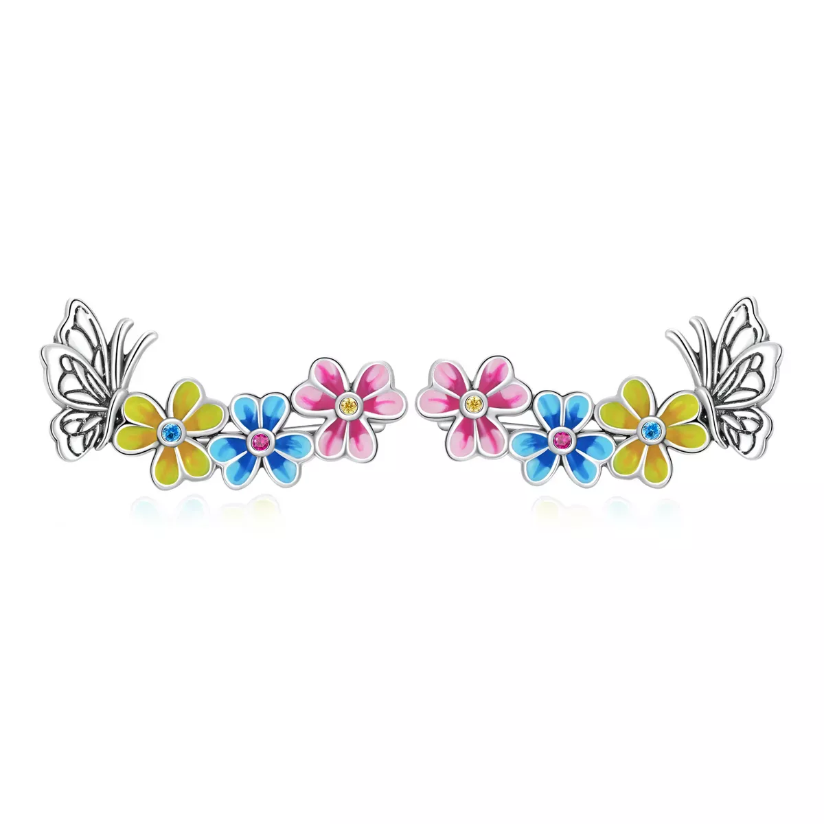 Pandora Style Butterfly Flower Stud Earrings - SCE1393 Pandora Style Butterfly Flower Stud Earrings - SCE1393