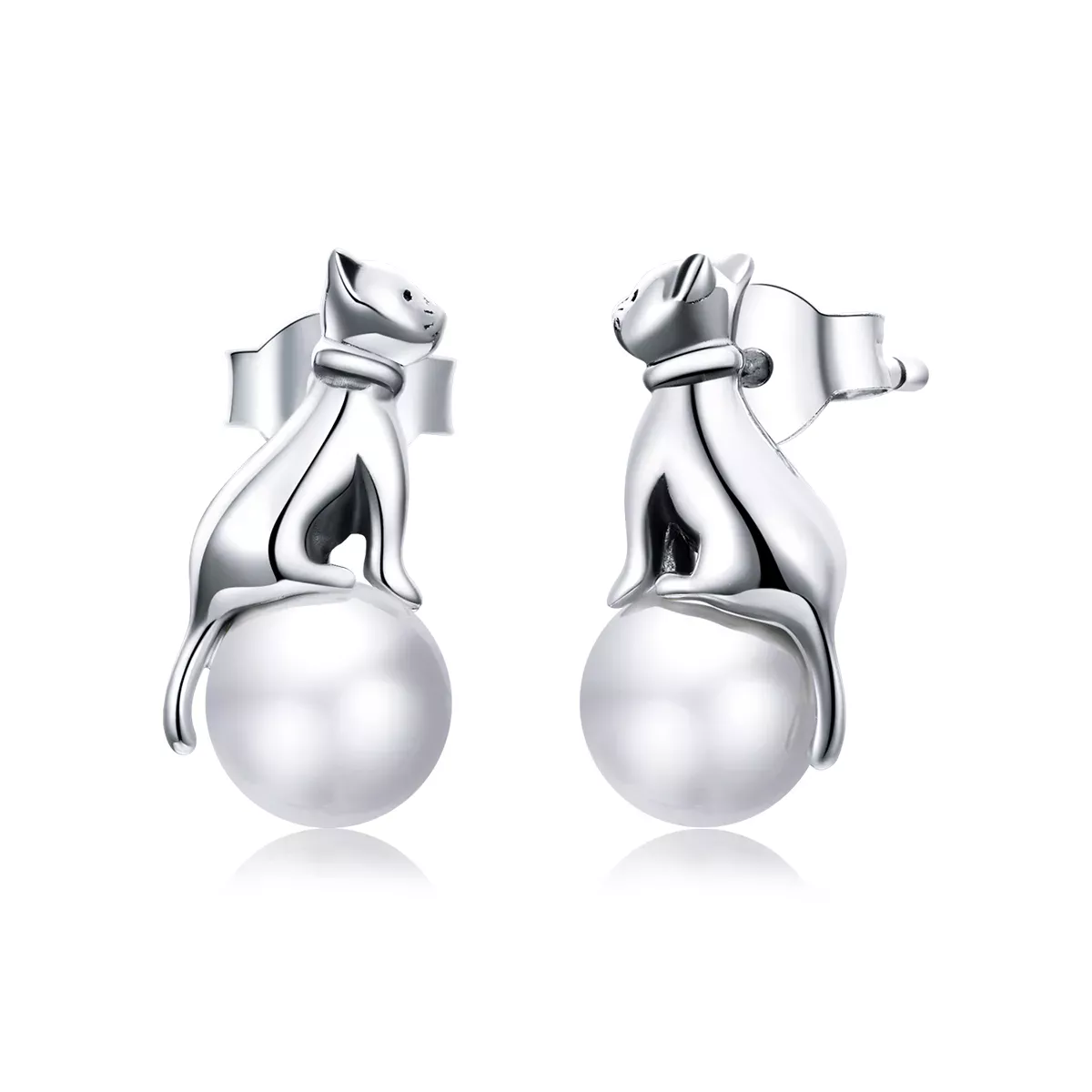 Pandora Style Cat Play Beads Stud Earrings - SCE1004