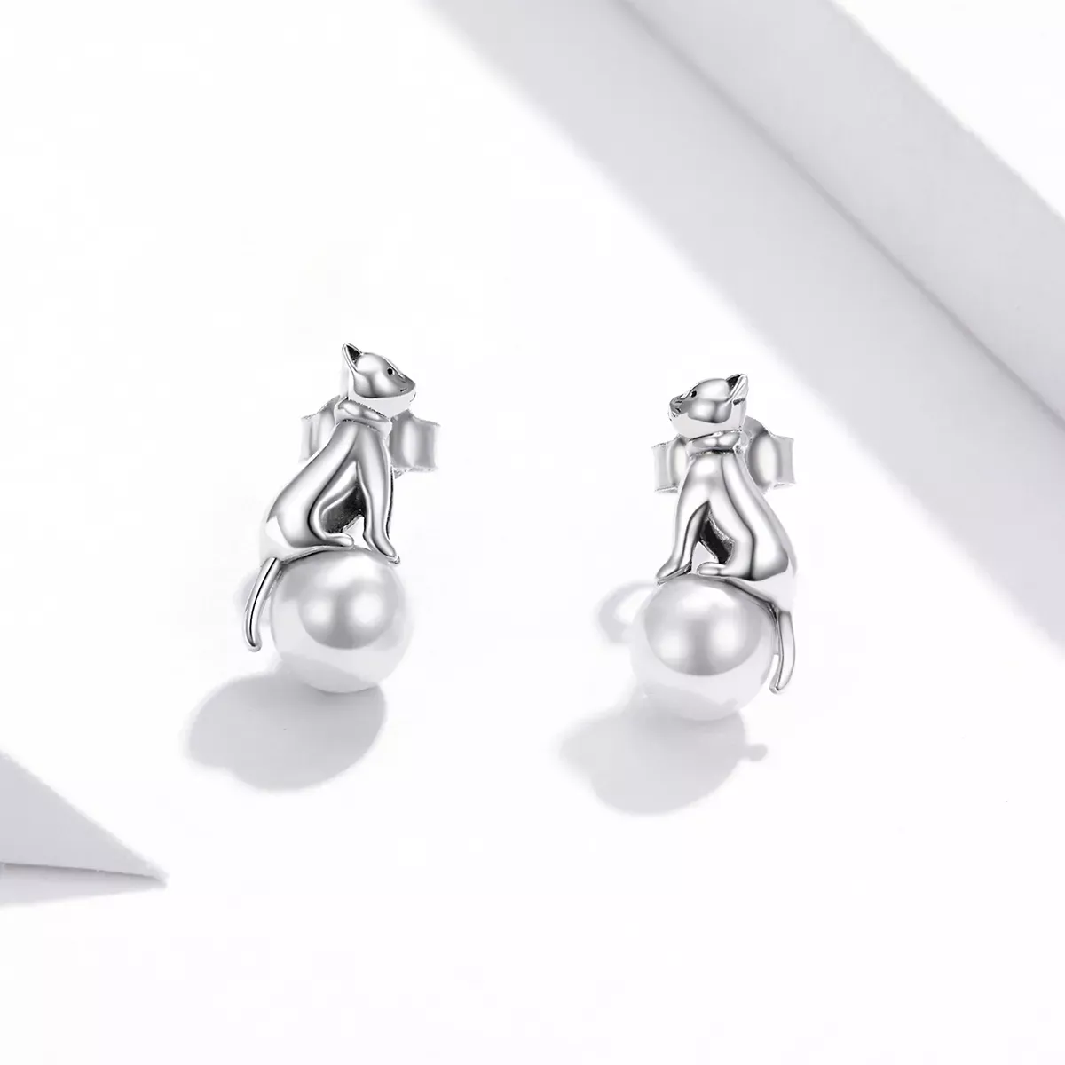 Pandora Style Cat Play Beads Stud Earrings - SCE1004