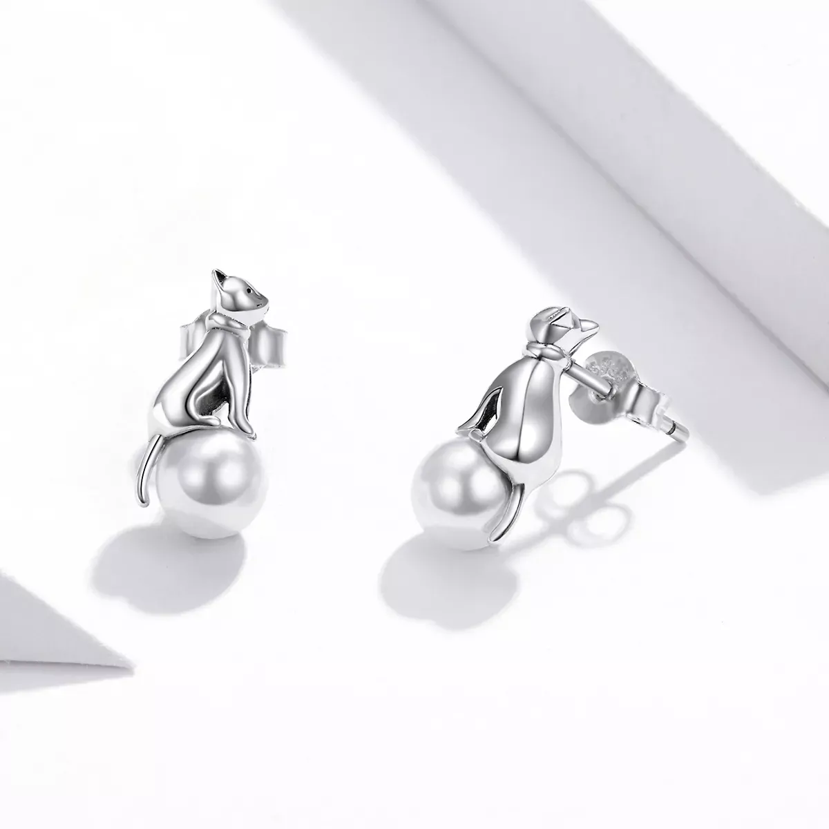 Pandora Style Cat Play Beads Stud Earrings - SCE1004
