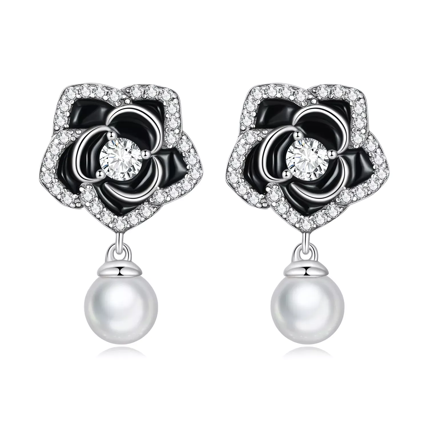 Pandora Style Camellia Stud Earrings - BSE706