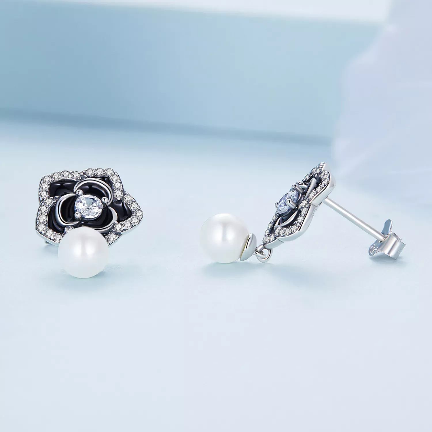 Pandora Style Camellia Stud Earrings - BSE706