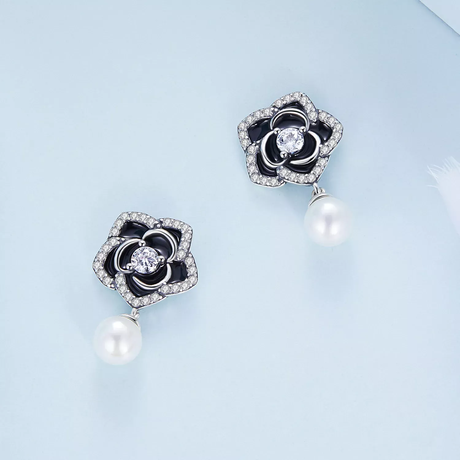 Pandora Style Camellia Stud Earrings - BSE706