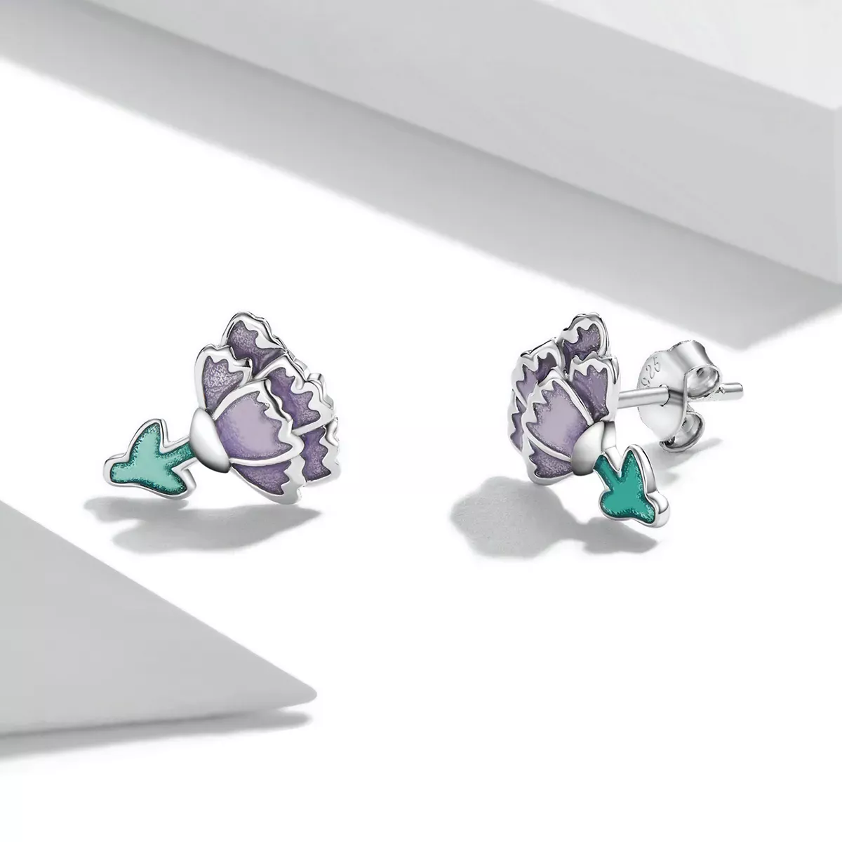 Pandora Style Carnation Stud Earrings - SCE1347