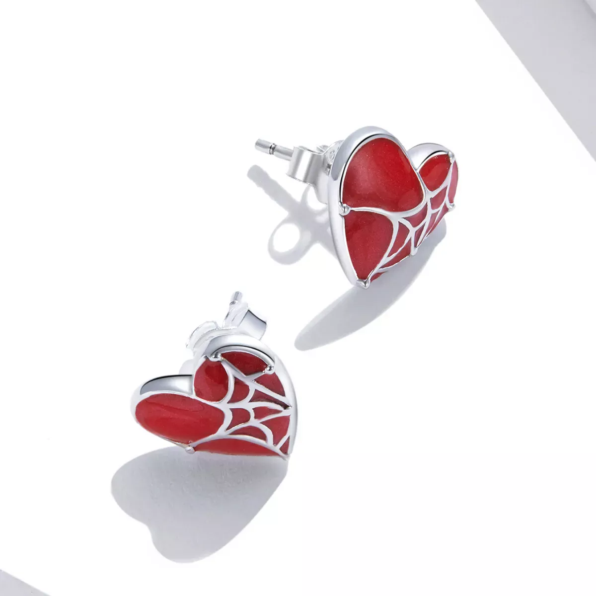 Pandora Style Cobweb Heart Stud Earrings - SCE1198