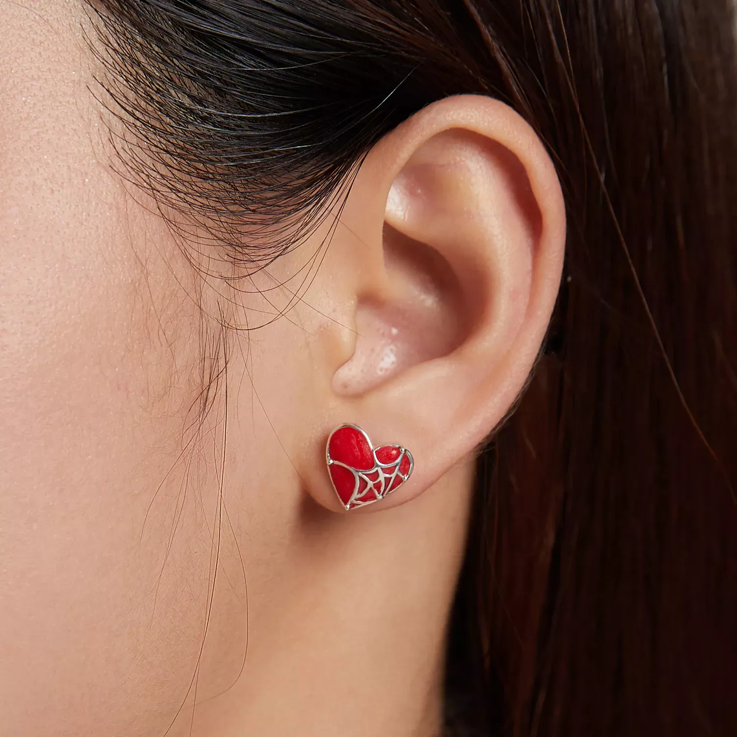 Pandora Style Cobweb Heart Stud Earrings - SCE1198