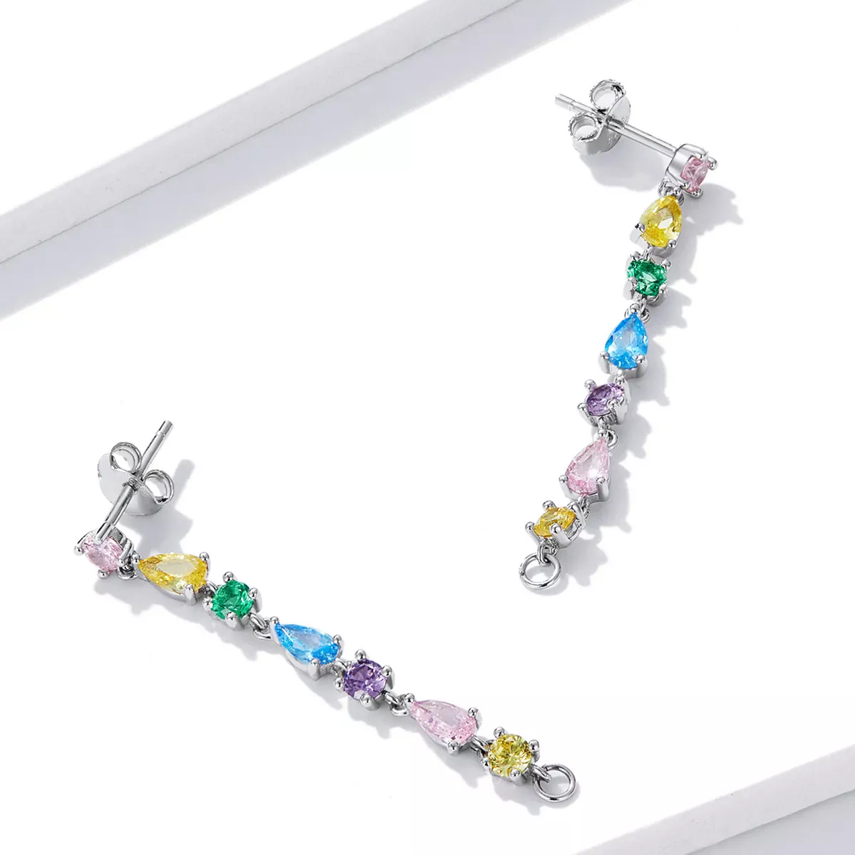 Pandora Style Color Zirconium Tassel Stud Earrings - BSE558