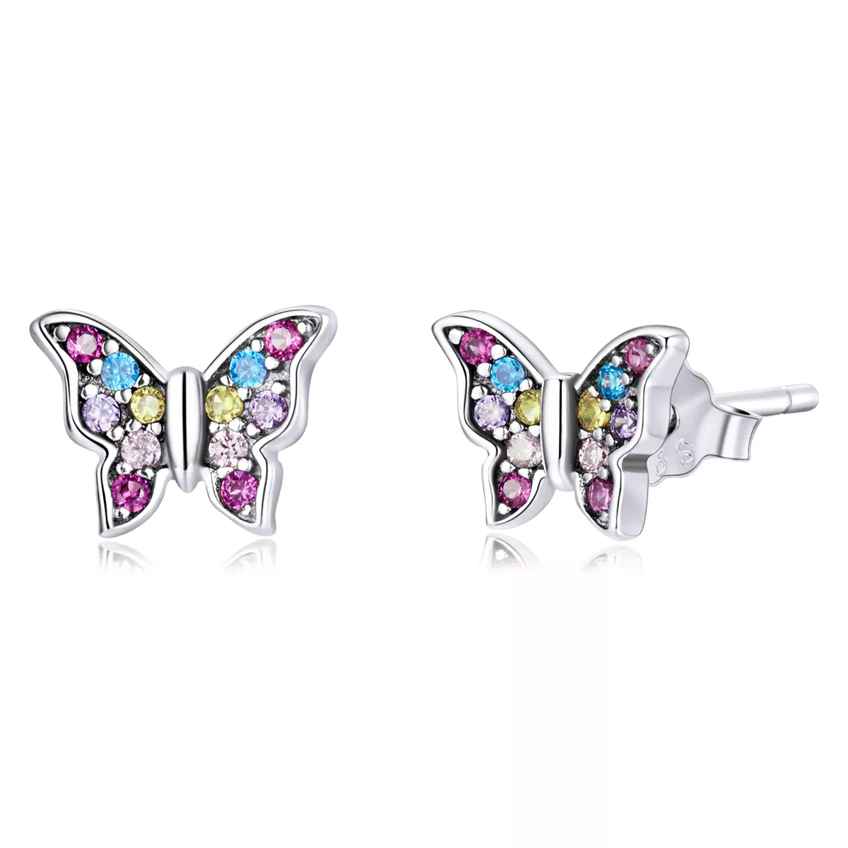 Pandora Style Colorful Butterfly Stud Earrings - BSE514