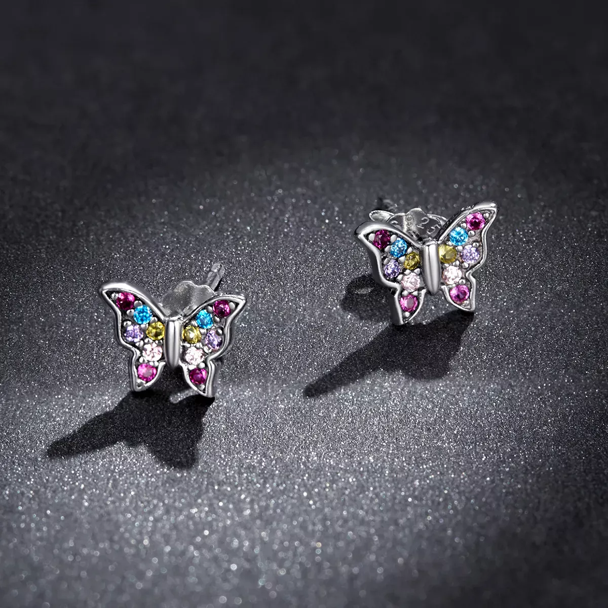 Pandora Style Colorful Butterfly Stud Earrings - BSE514