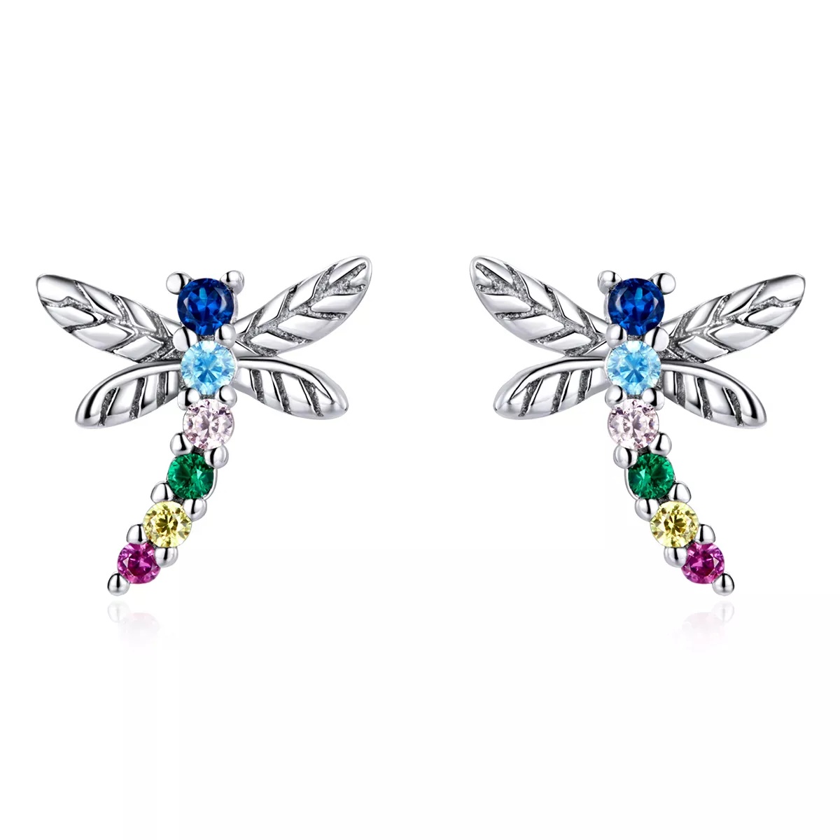 Pandora Style Colorful Dragonfly Stud Earrings - BSE515