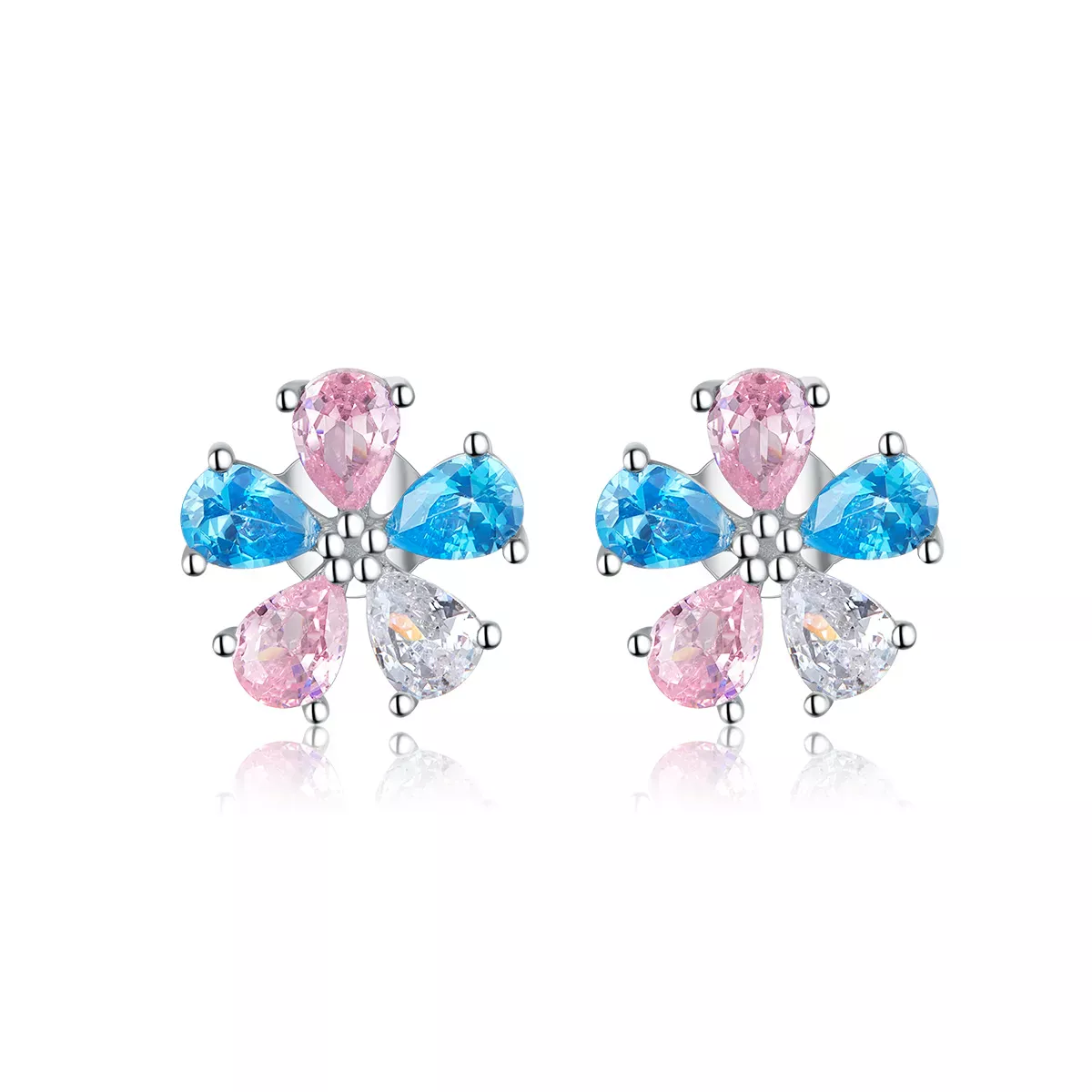 Pandora Style Colorful Flowers Stud Earrings - BSE412