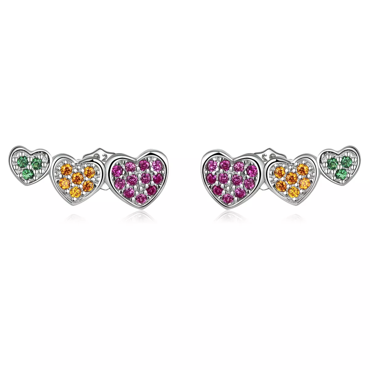 Pandora Style Colorful Hearts Stud Earrings - BSE588