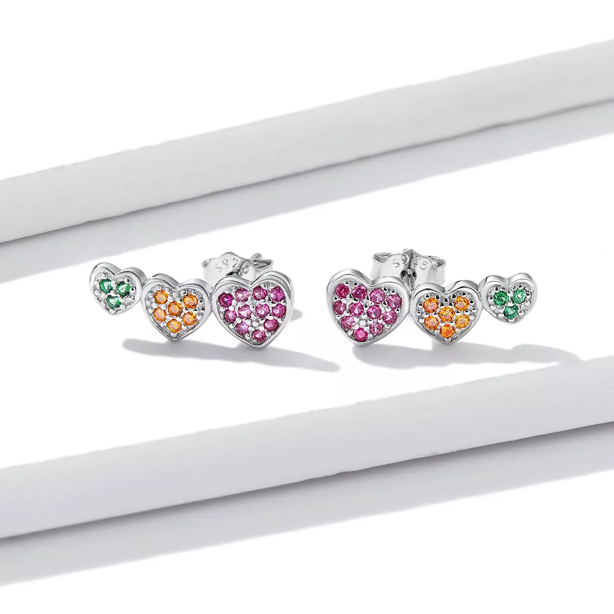 Pandora Style Colorful Hearts Stud Earrings - BSE588