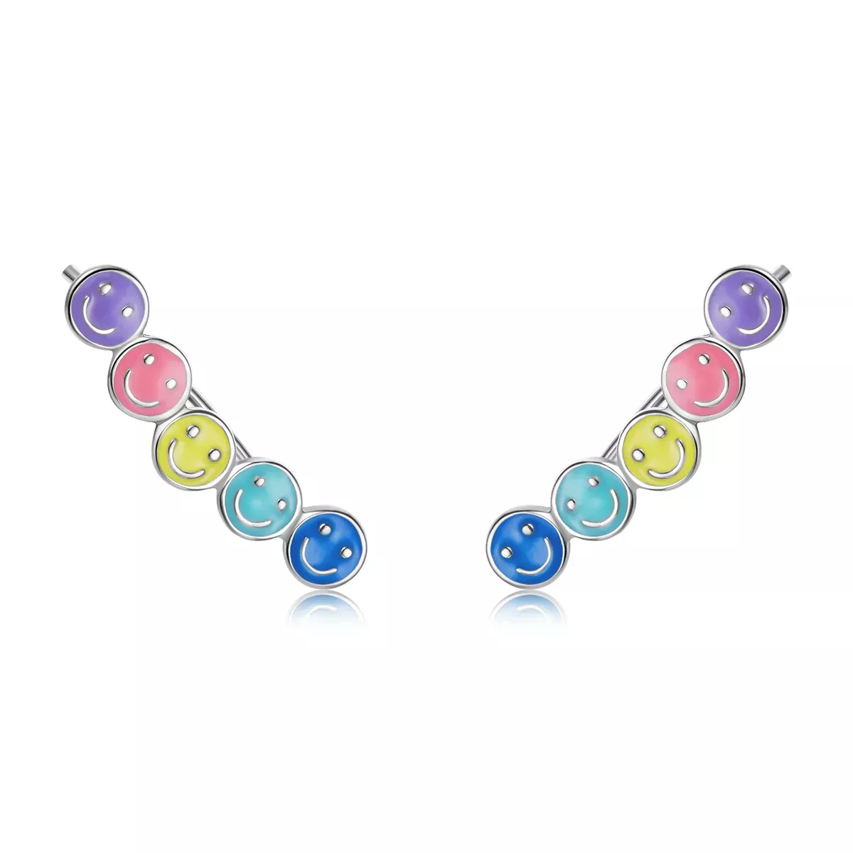 Pandora Style Colorful Smiley Face Stud Earrings - BSE553