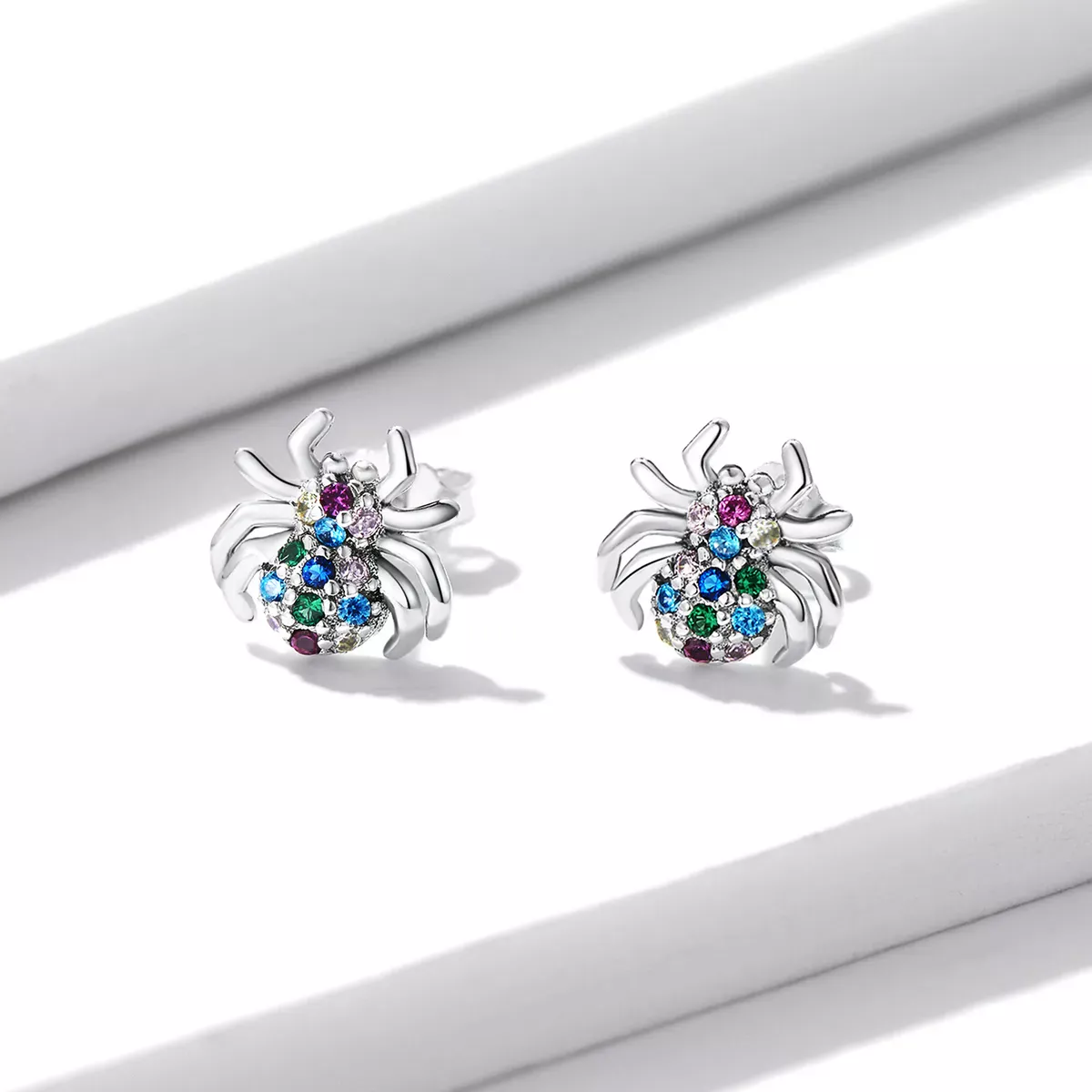 Pandora Style Colorful Spider Stud Earrings - BSE561