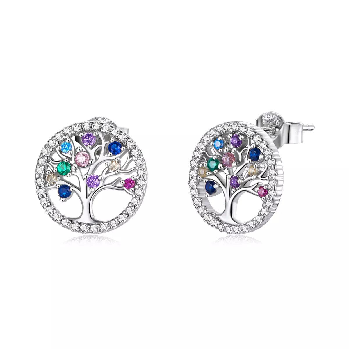 Pandora Style Colorful Tree of Life Stud Earrings - BSE497