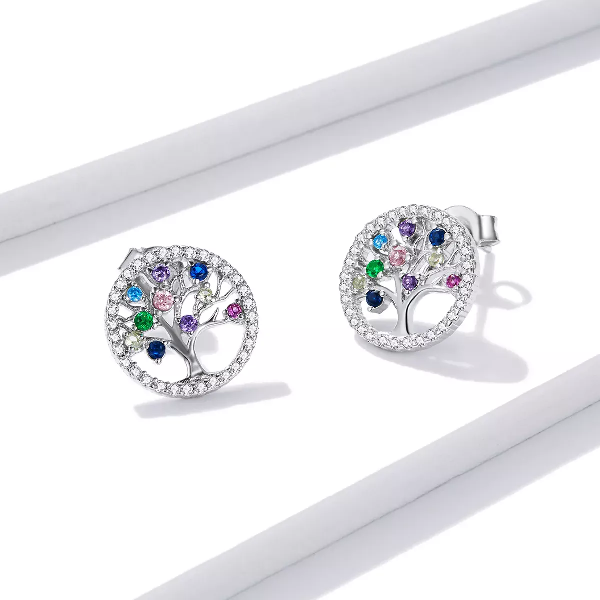 Pandora Style Colorful Tree of Life Stud Earrings - BSE497