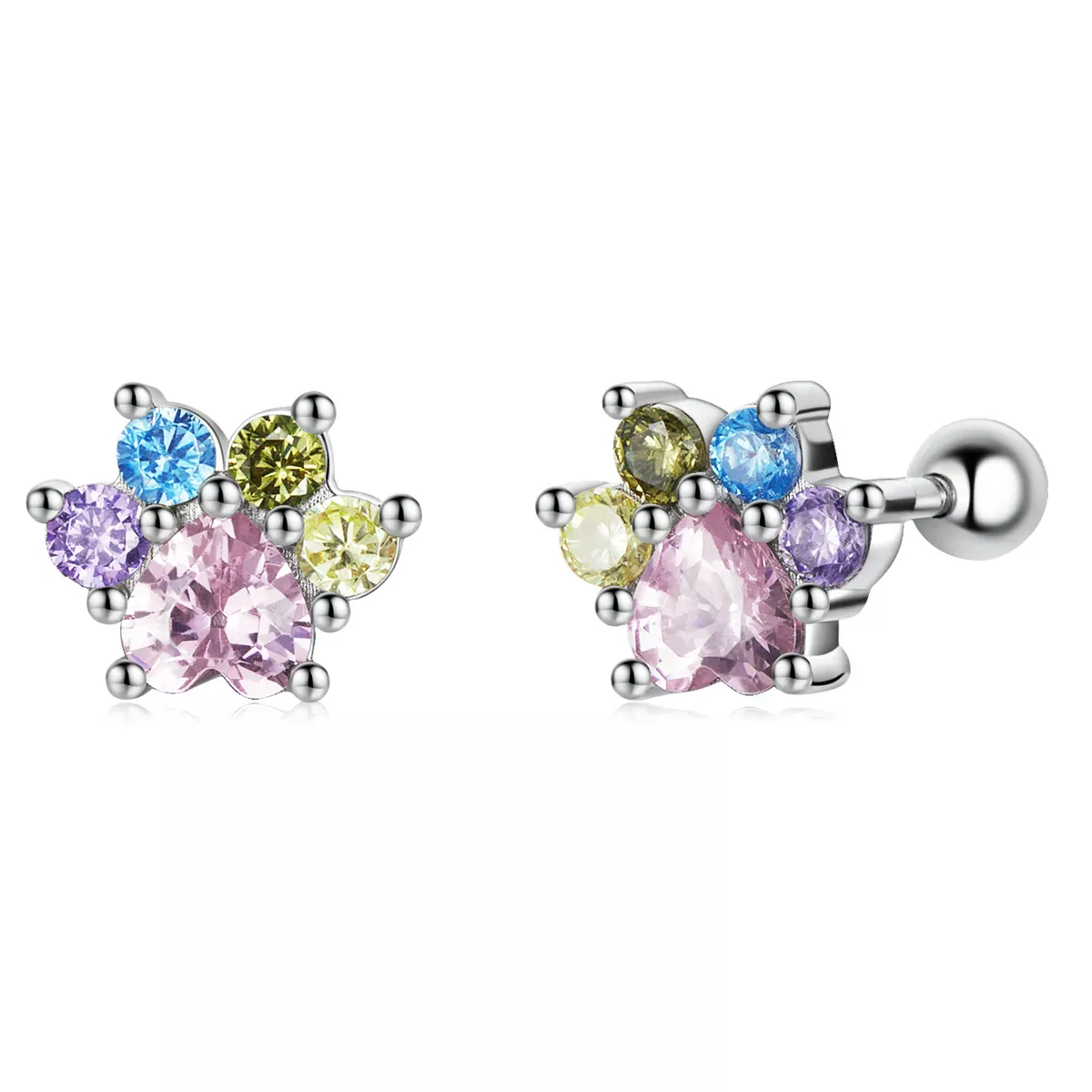 Pandora Style Colorful Zirconium Cute Claws Stud Earrings - SCE1334