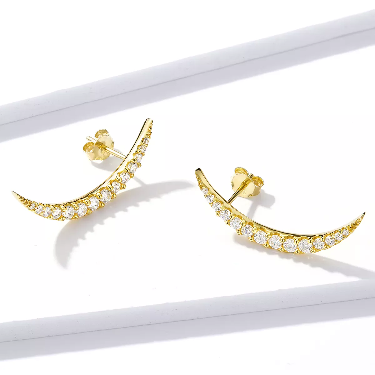 Pandora Style Crescent Moon Stud Earrings - BSE314