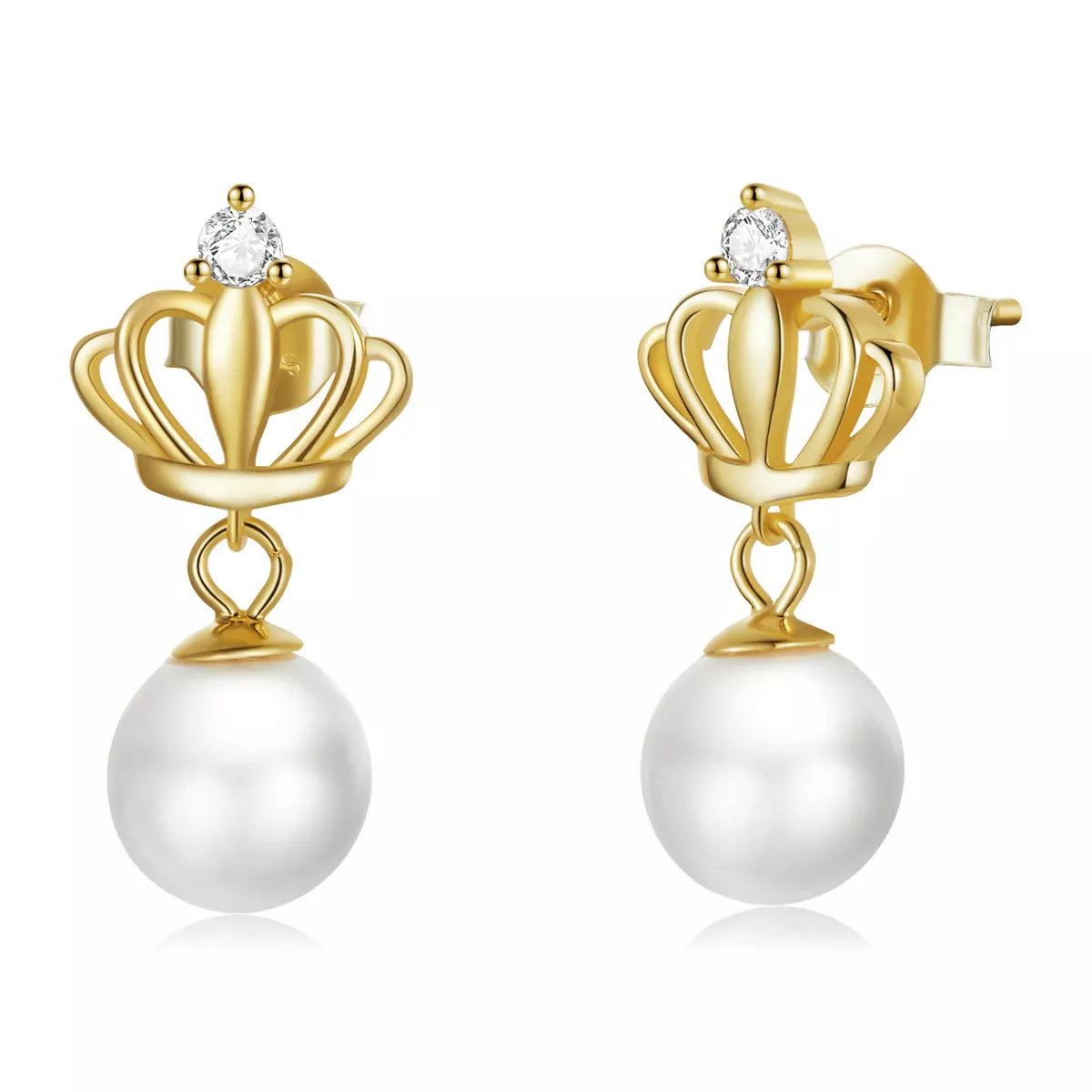 Pandora Style Crown Shell Beads Stud Earrings - BSE549