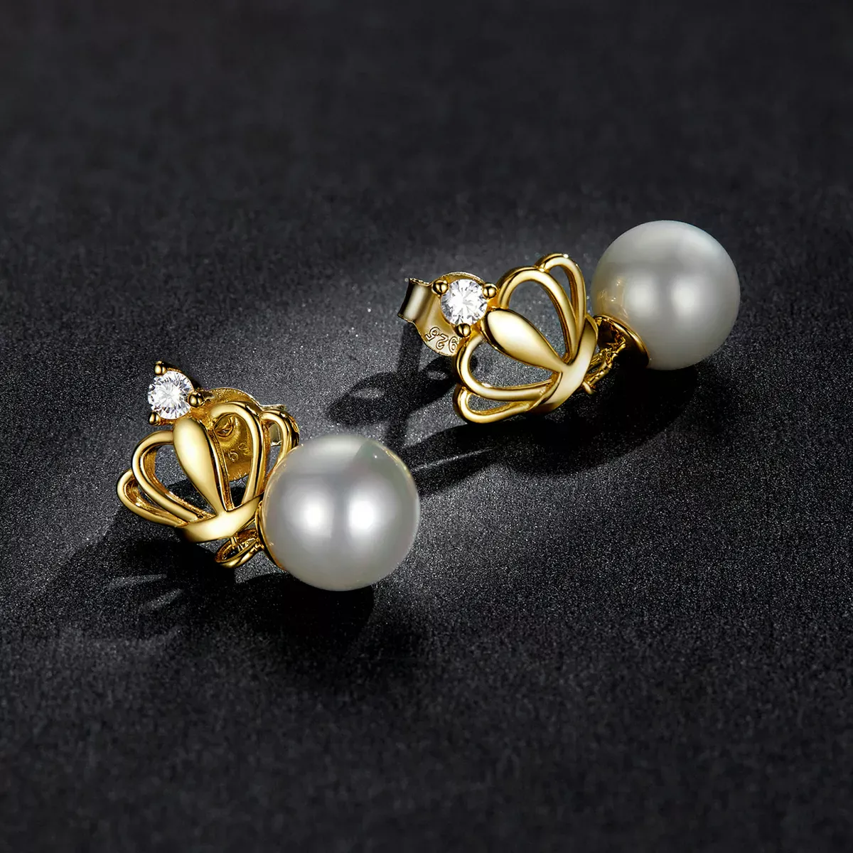 Pandora Style Crown Shell Beads Stud Earrings - BSE549