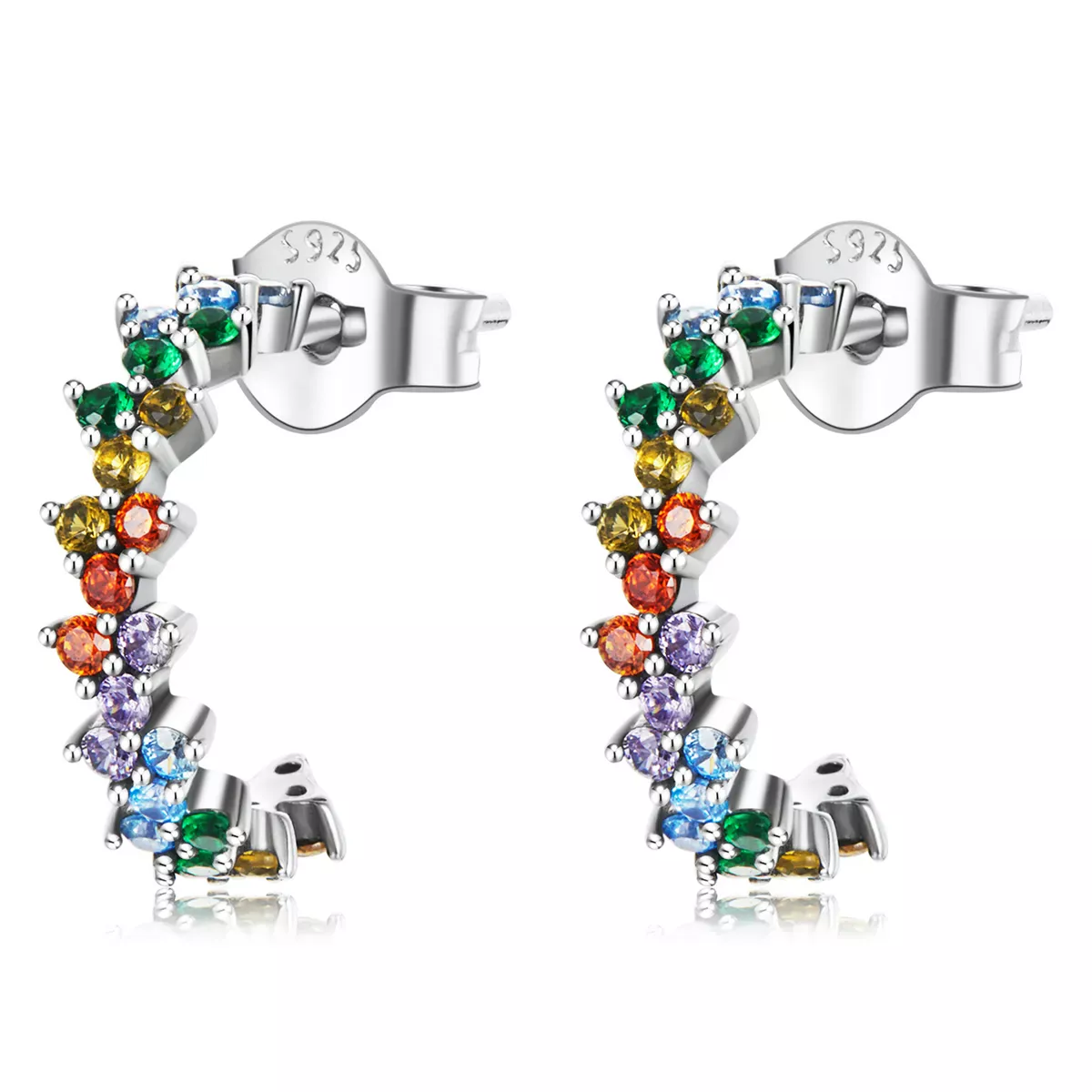 Pandora Style Curved Color Zirconium Stud Earrings - SCE1272