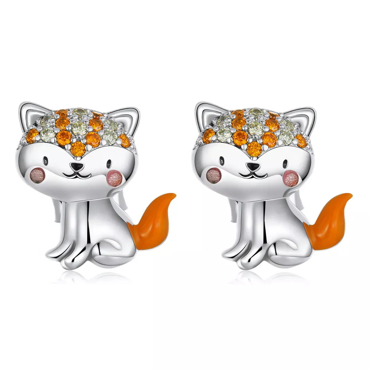 Pandora Style Cute Fox Stud Earrings - SCE1373 Pandora Style Cute Fox Stud Earrings - SCE1373