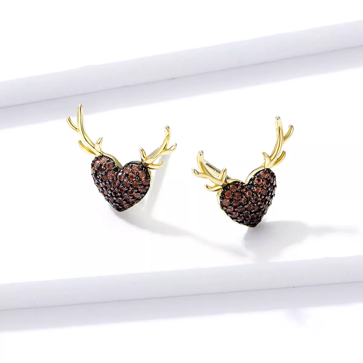 Pandora Style Deer Love Stud Earrings - BSE313