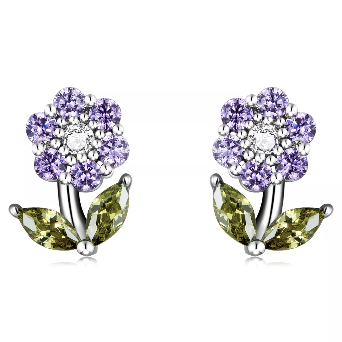 Pandora Style Delicate Flowers Stud Earrings - BSE592-VT