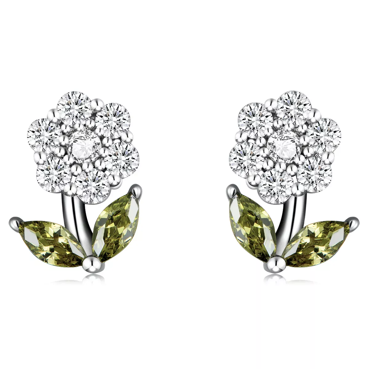 Pandora Style Delicate Flowers Stud Earrings - BSE592-WH