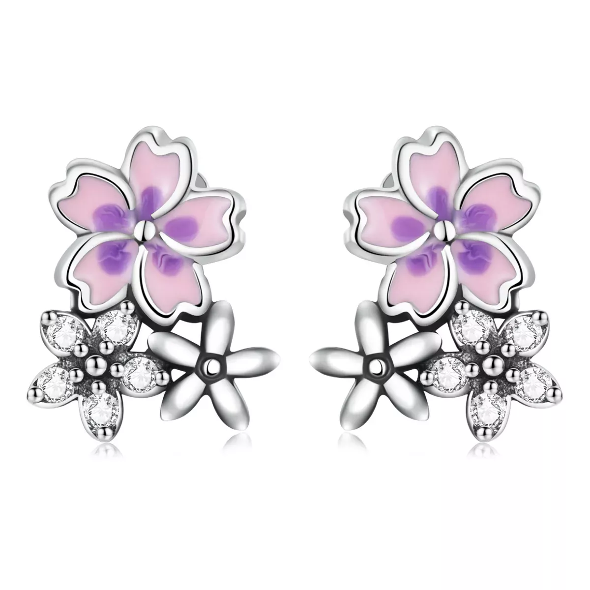 Pandora Style Delicate Flowers Stud Earrings - SCE1390
