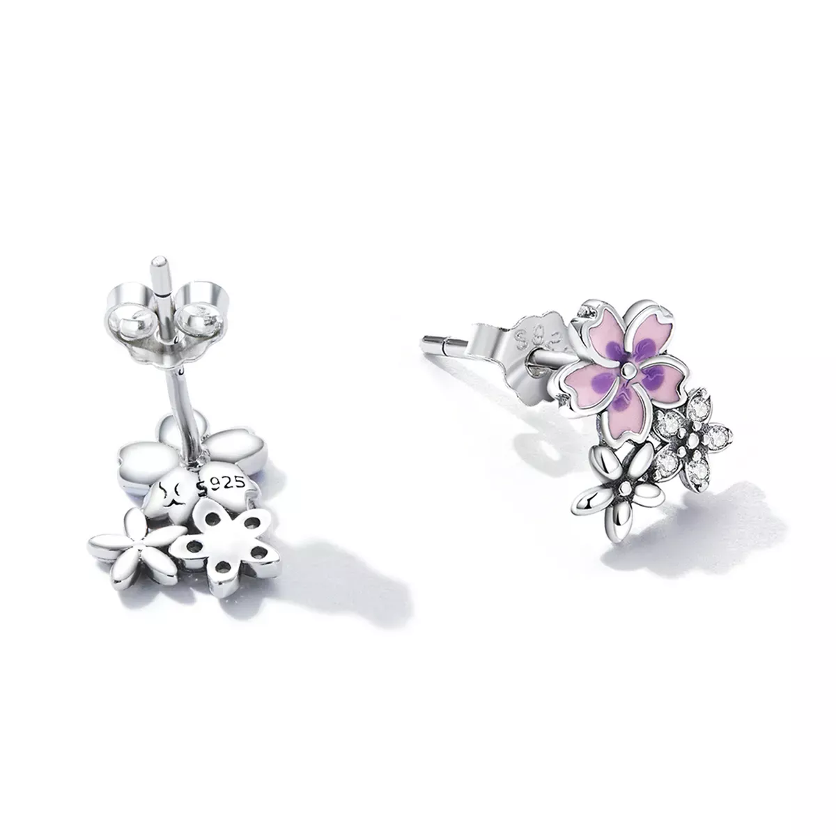 Pandora Style Delicate Flowers Stud Earrings - SCE1390