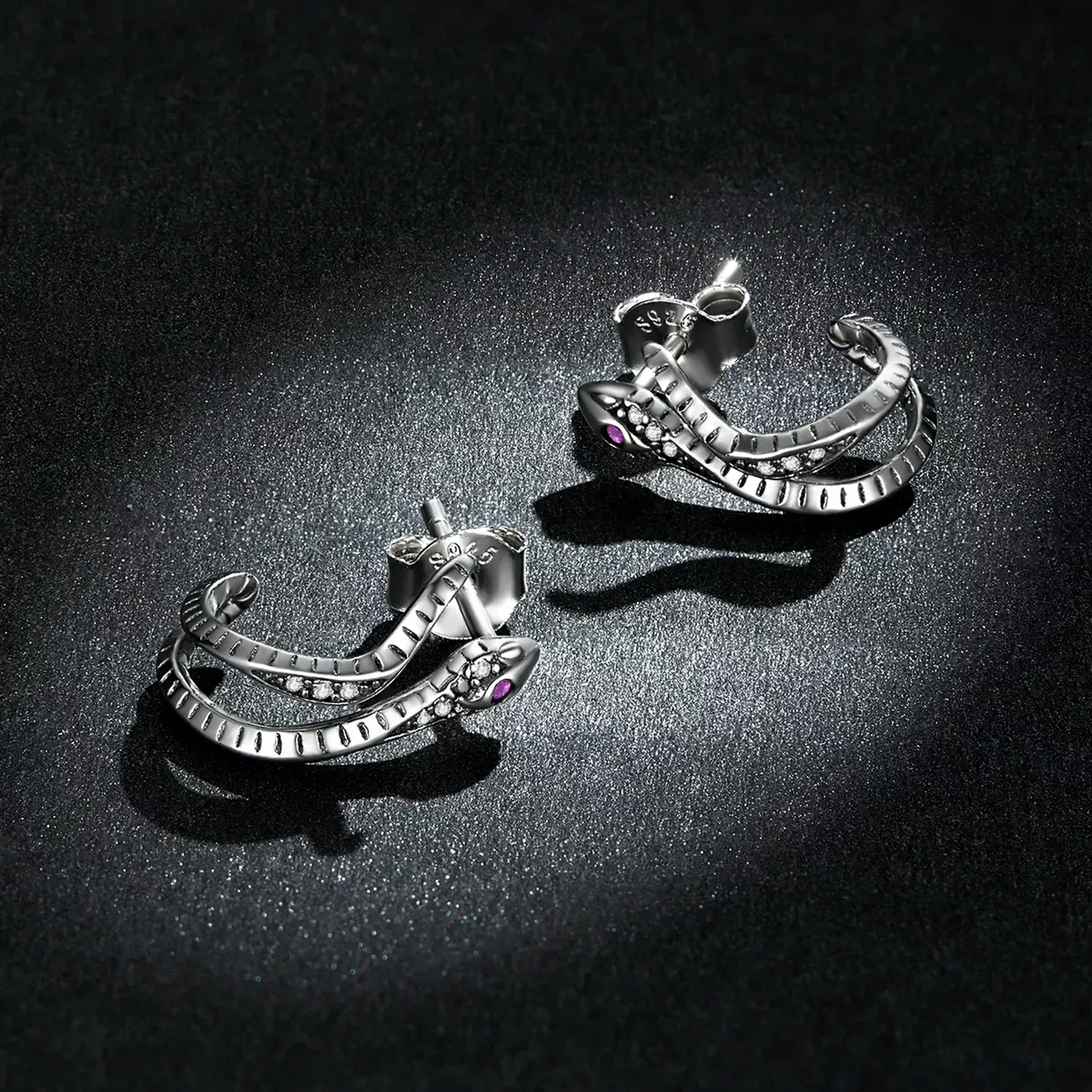 Pandora Style Delicate Silver Snake Stud Earrings - BSE565