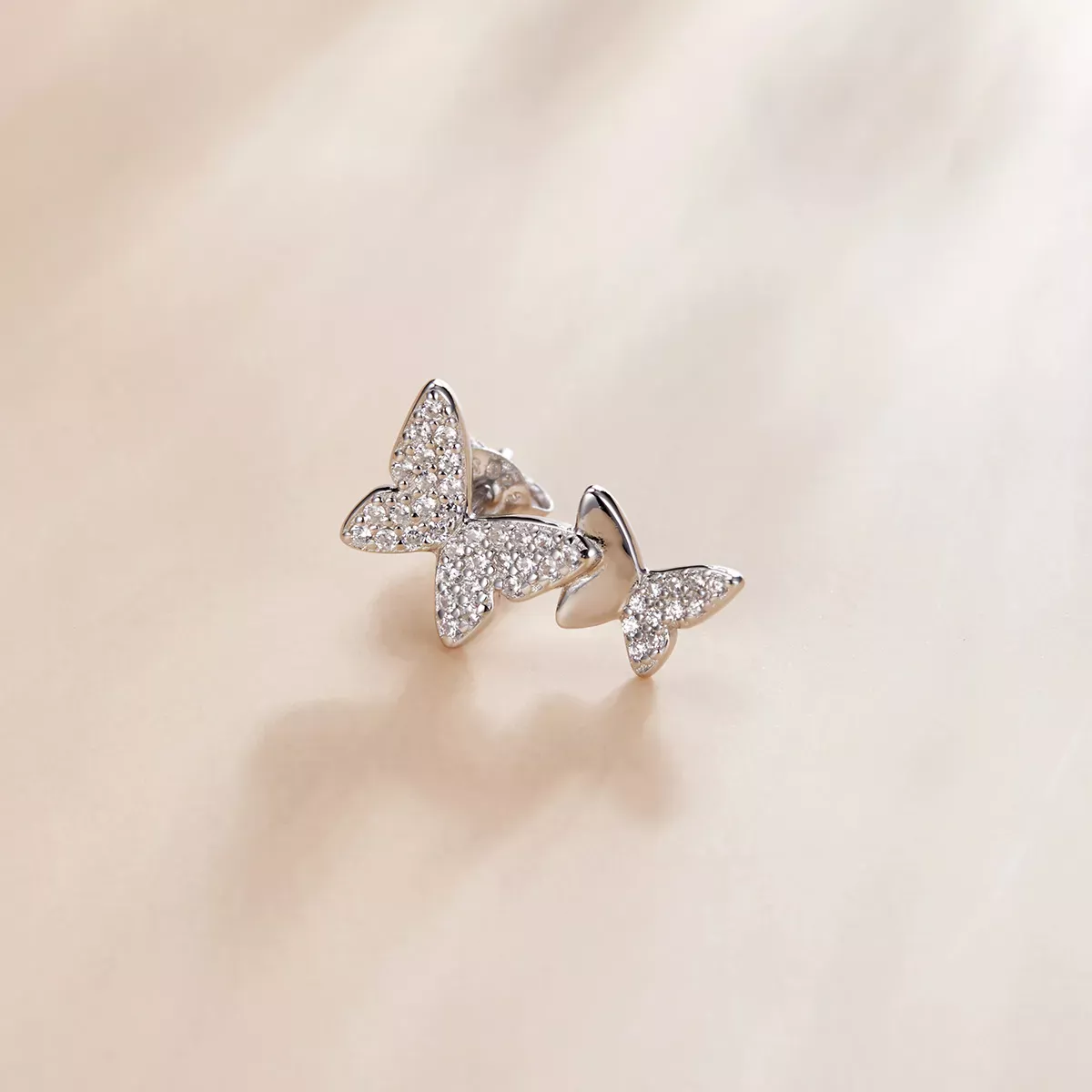Pandora Style Double Butterfly Stud Earrings - SCE1070