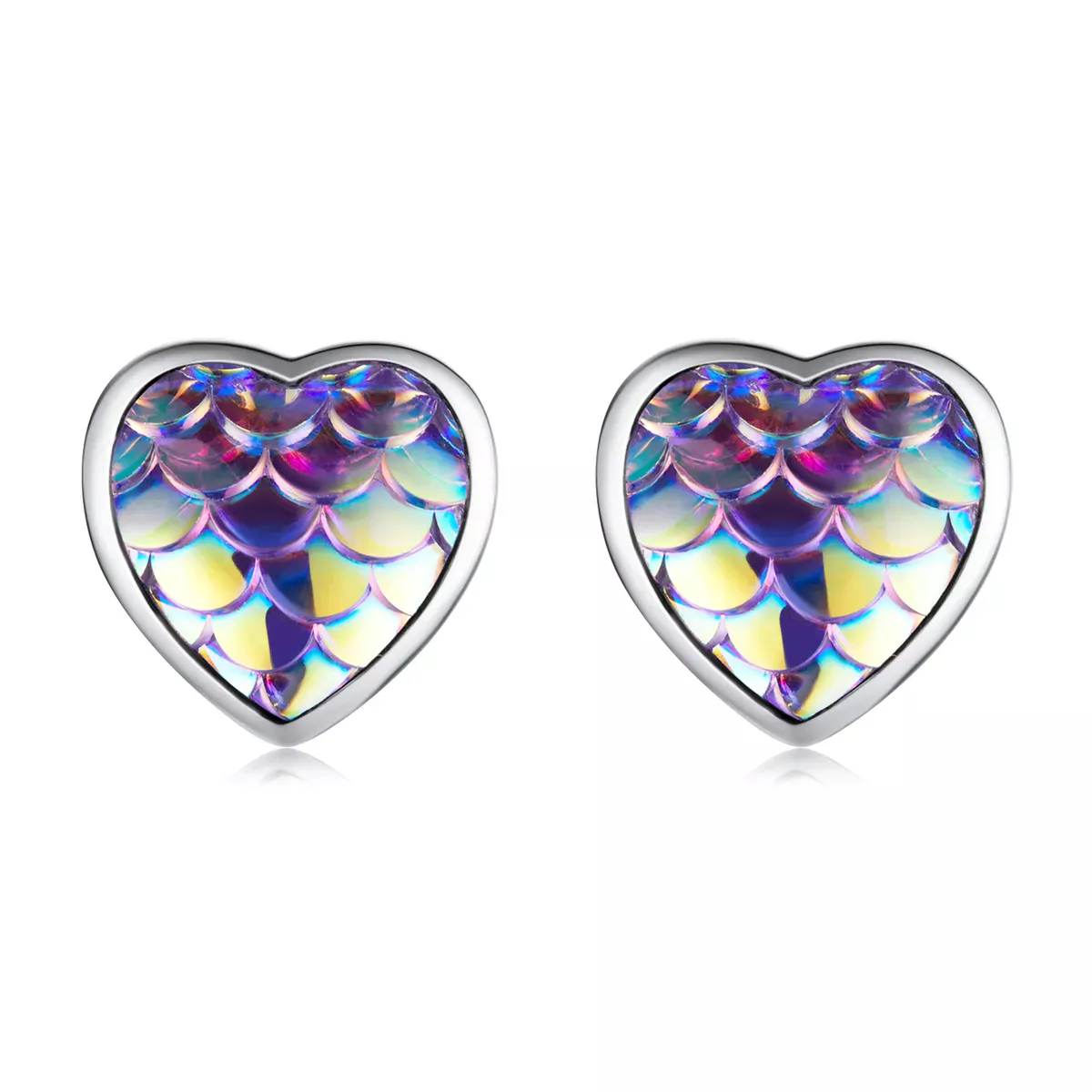 Pandora Style Fish Scale Heart Stud Earrings - SCE1300 Pandora Style Fish Scale Heart Stud Earrings - SCE1300