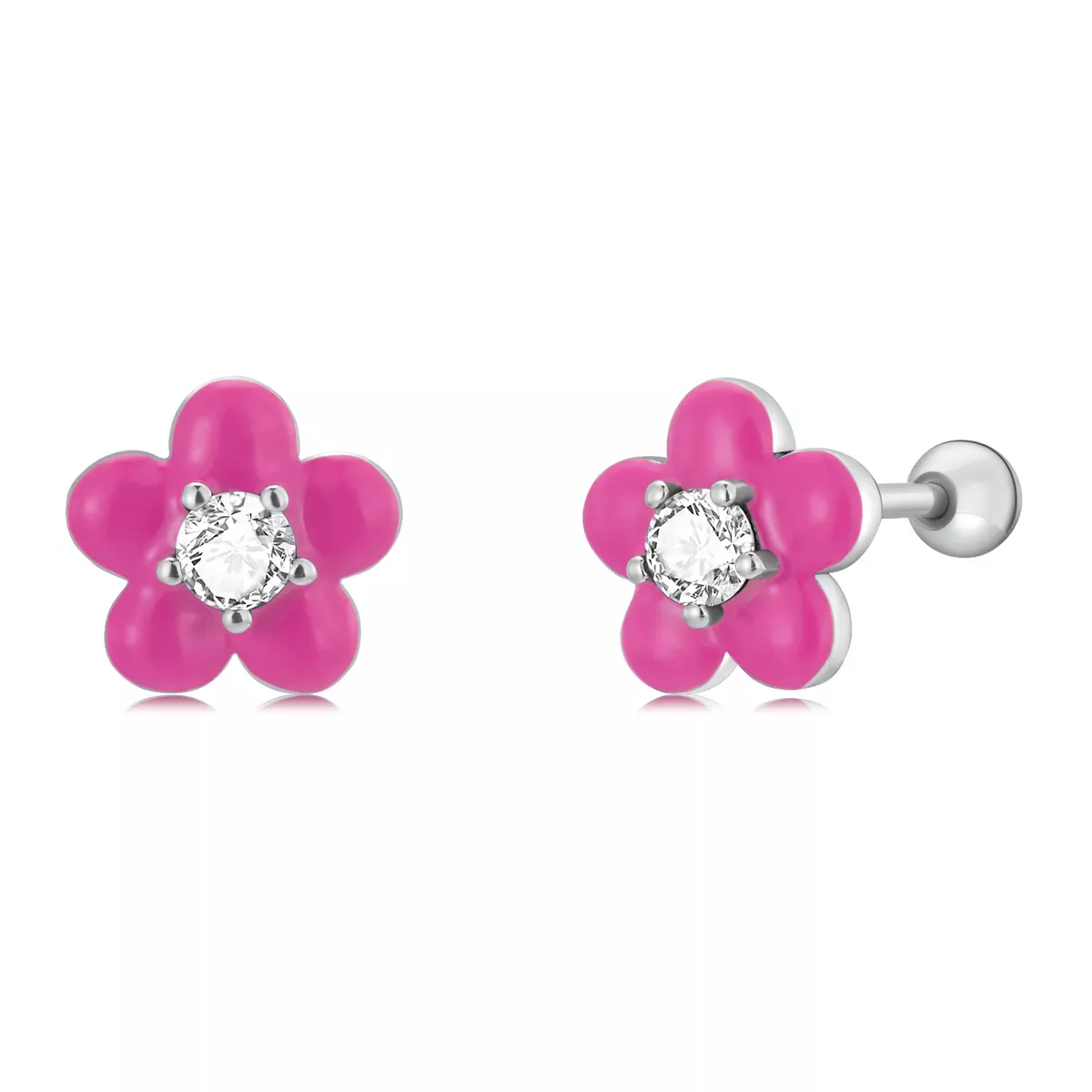 Pandora Style Fluorescent Pink Flowers Stud Earrings - SCE1353 Pandora Style Fluorescent Pink Flowers Stud Earrings - SCE1353