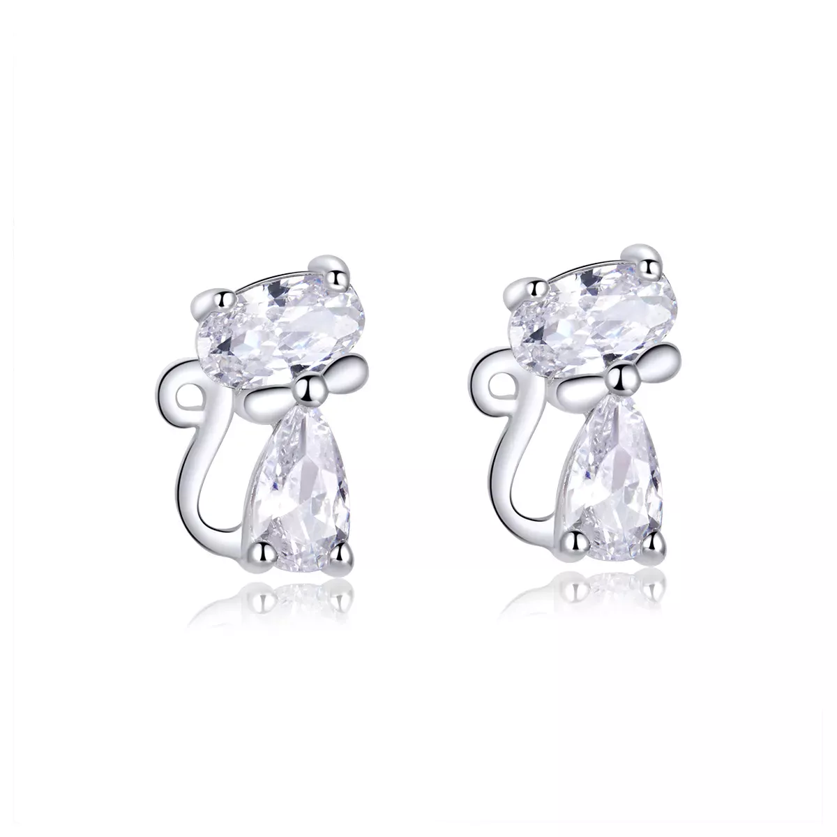 Pandora Style Four Corner Stone Kitten Stud Earrings - BSE206