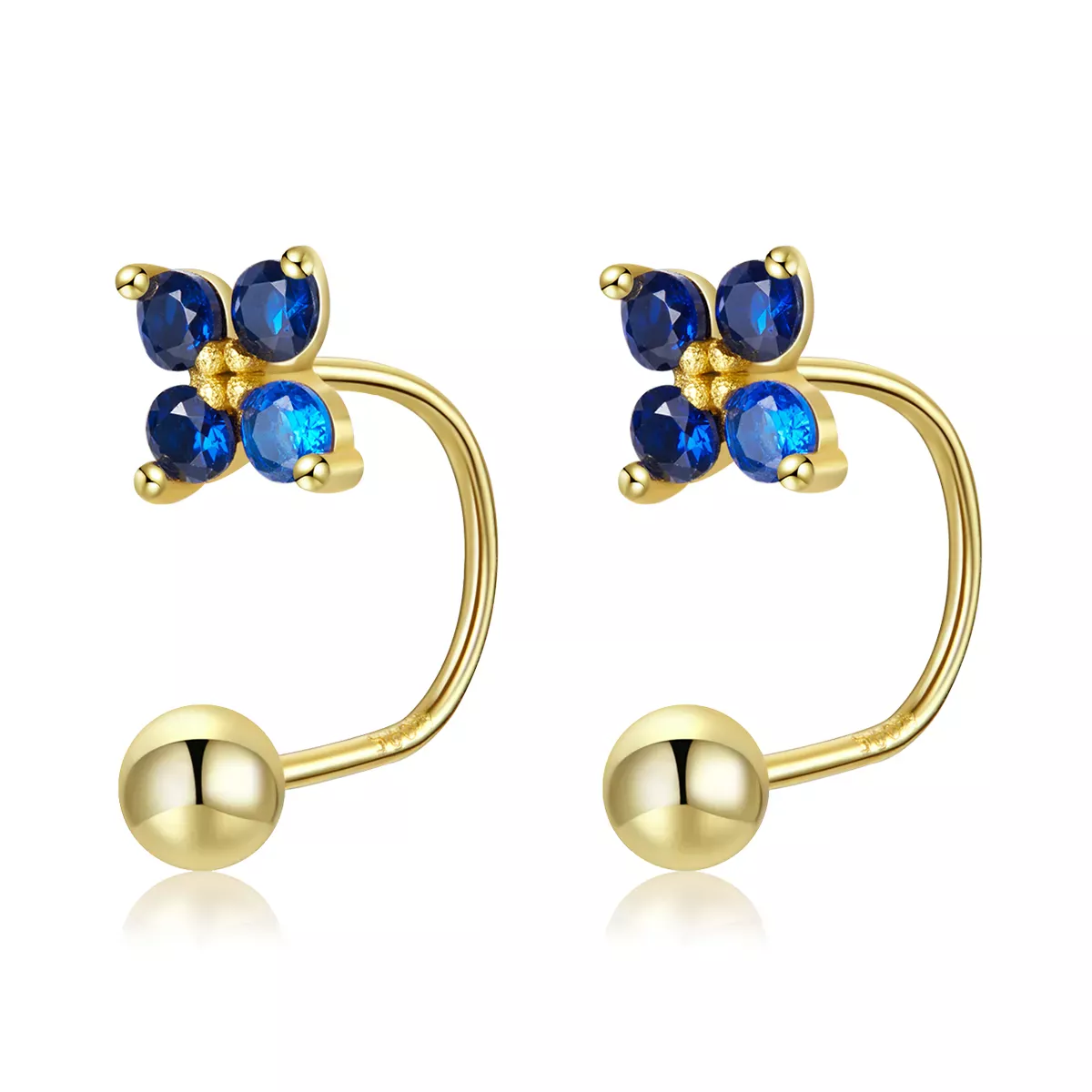 Pandora Style Four-Petal Flower Stud Earrings - SCE1177-B