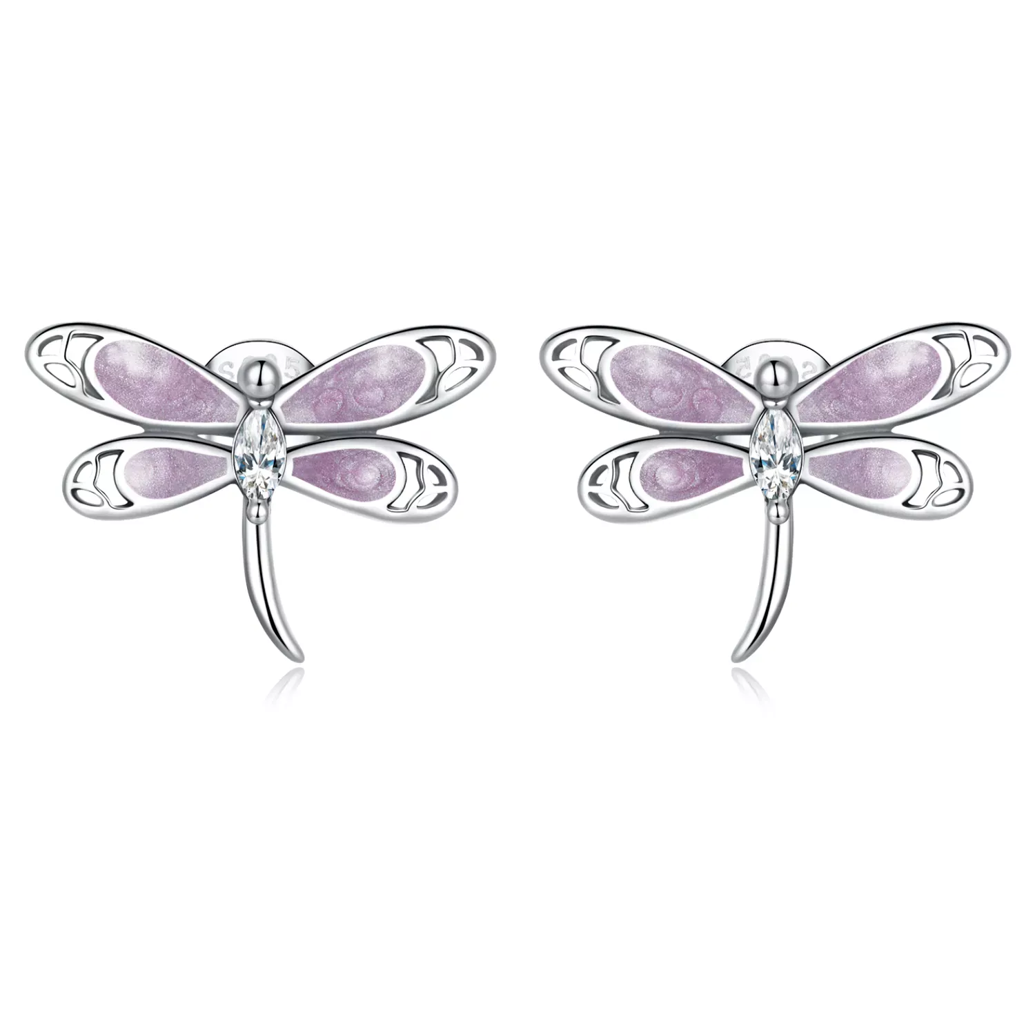 Pandora Style Girl Pink Dragonfly Stud Earrings - SCE1414