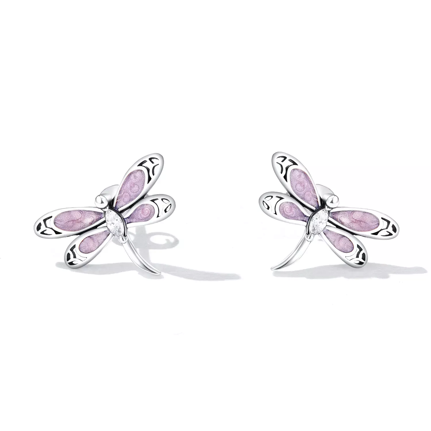 Pandora Style Girl Pink Dragonfly Stud Earrings - SCE1414