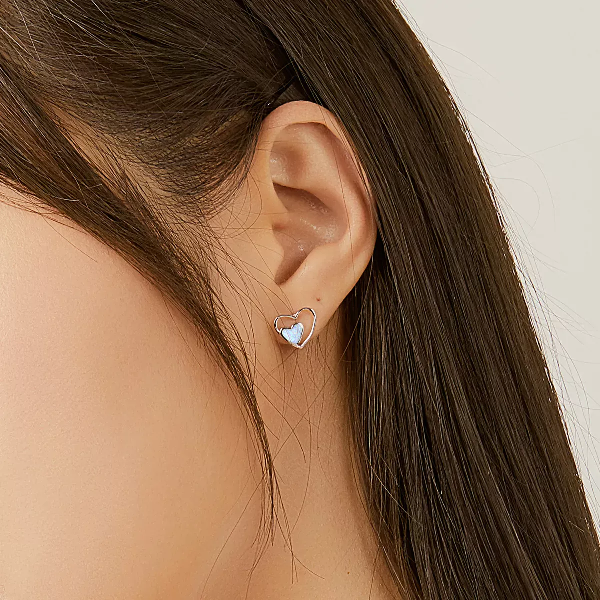 Pandora Style Heart Center Stud Earrings - SCE858