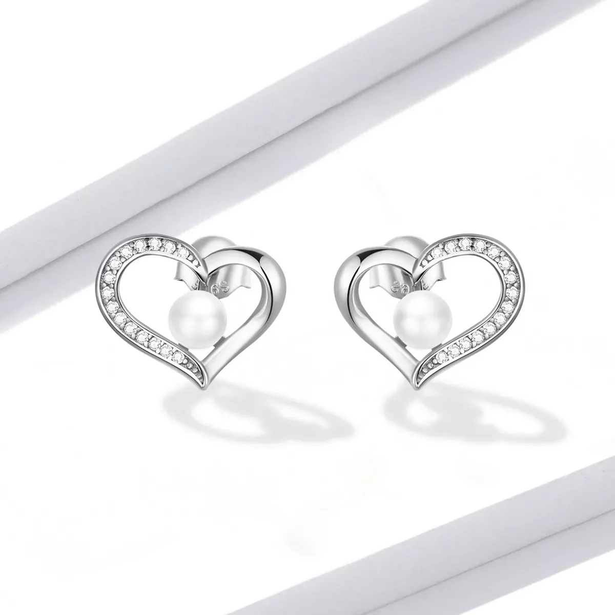 Pandora Style Love Shell Beads - Simple Stud Earrings - BSE550-A