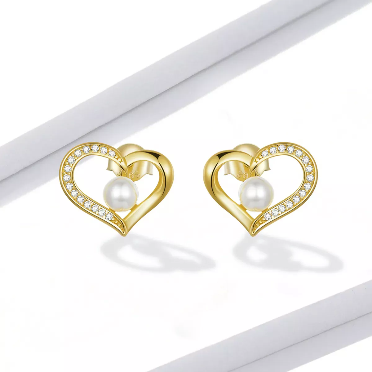 Pandora Style Love Shell Beads - Simple Stud Earrings - BSE550-B