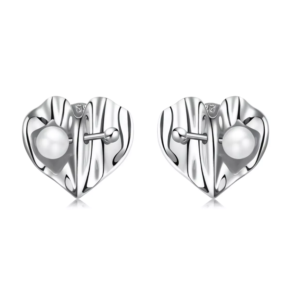 Pandora Style Love Shell Beads - Texture Stud Earrings - BSE551-A