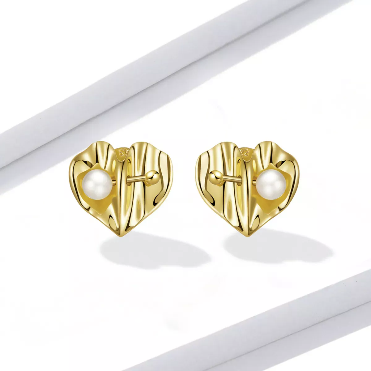 Pandora Style Love Shell Beads - Texture Stud Earrings - BSE551