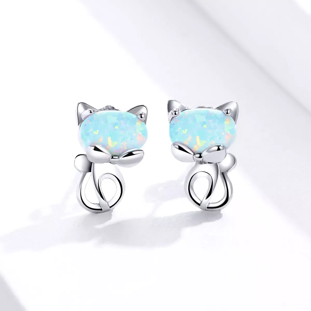 Pandora Style Opal Cute Cat Stud Earrings - SCE828
