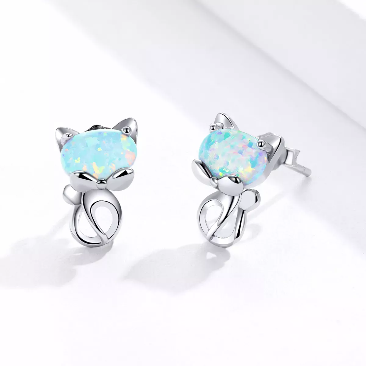 Pandora Style Opal Cute Cat Stud Earrings - SCE828