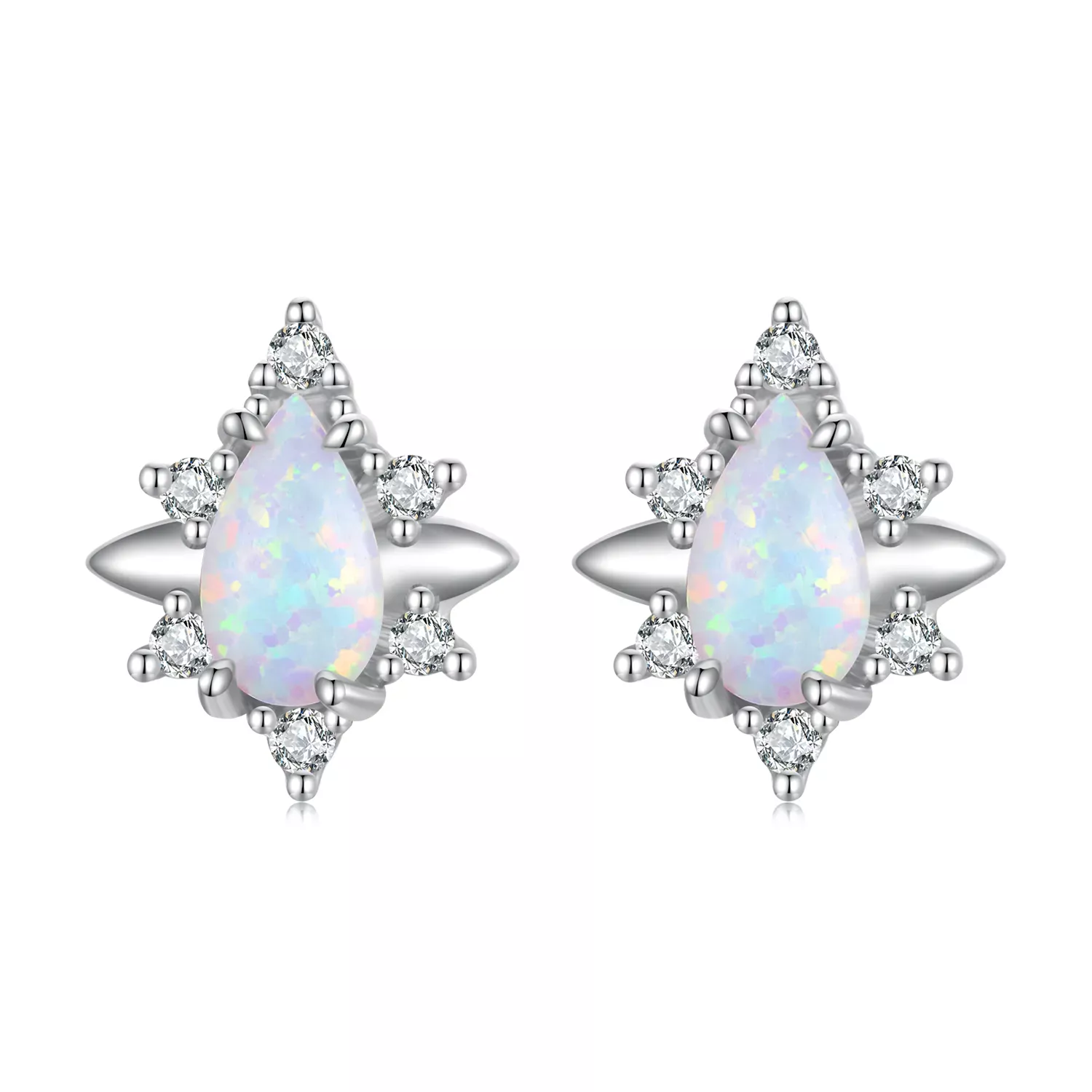 Pandora Style Opal Drop Stud Earrings - BSE685