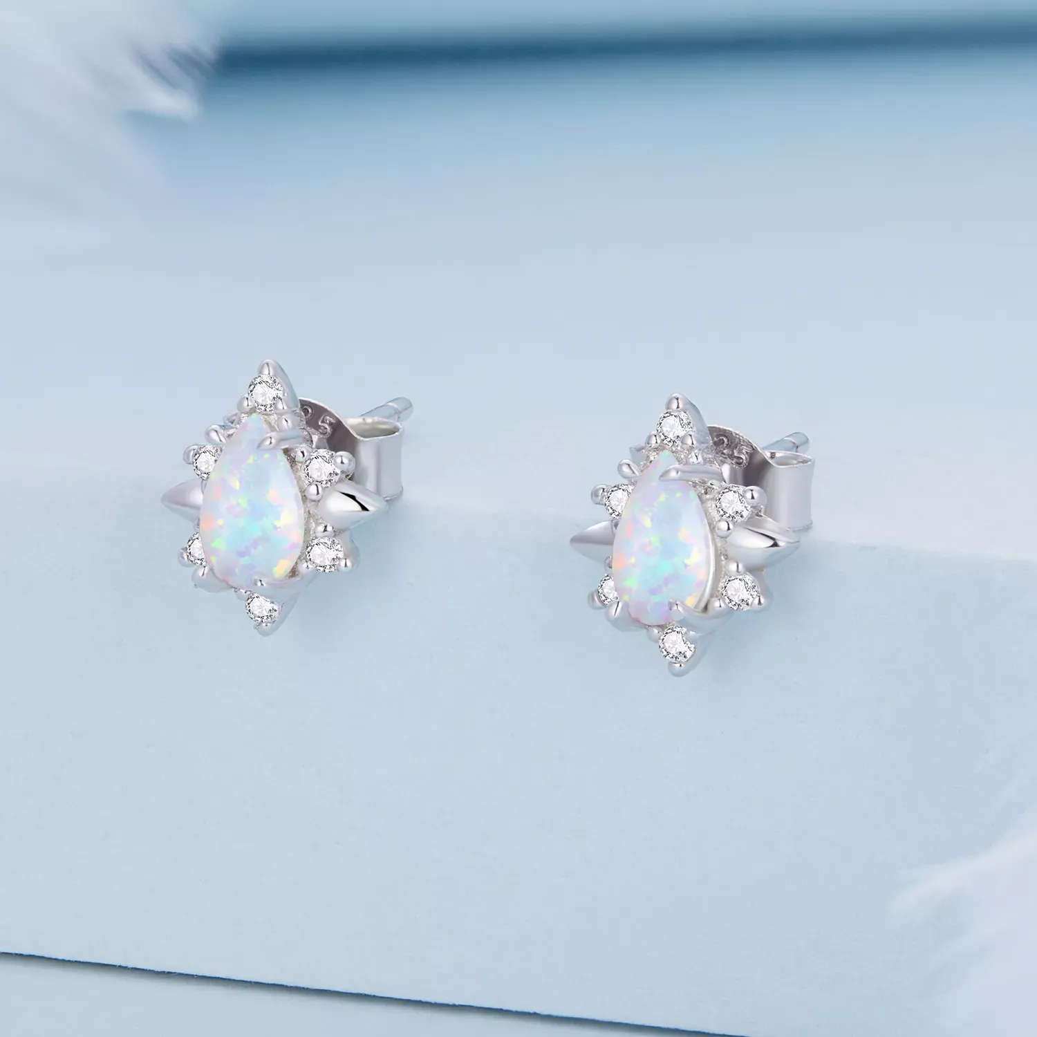 Pandora Style Opal Drop Stud Earrings - BSE685